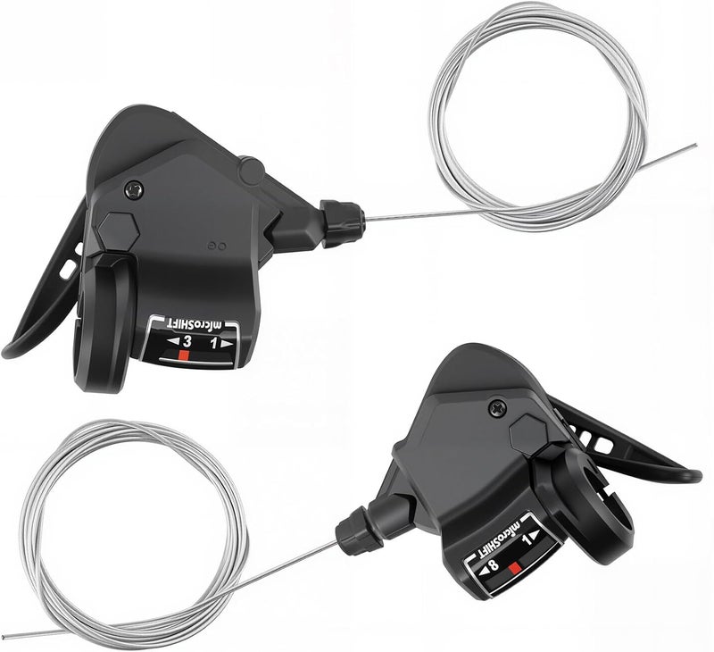 GRELiving Pair Bike Shifter 3x8/9/10 Speed Left and Right Thumb Gear Shifter for Moutain Bike, Road Bike, MTB, BMX, Fixie Gear, Cycling (3x8 Speed) - Image 1